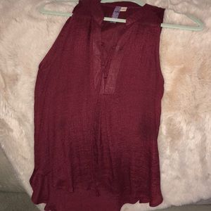 Wine Red Front Lace Up Sleeveless Top